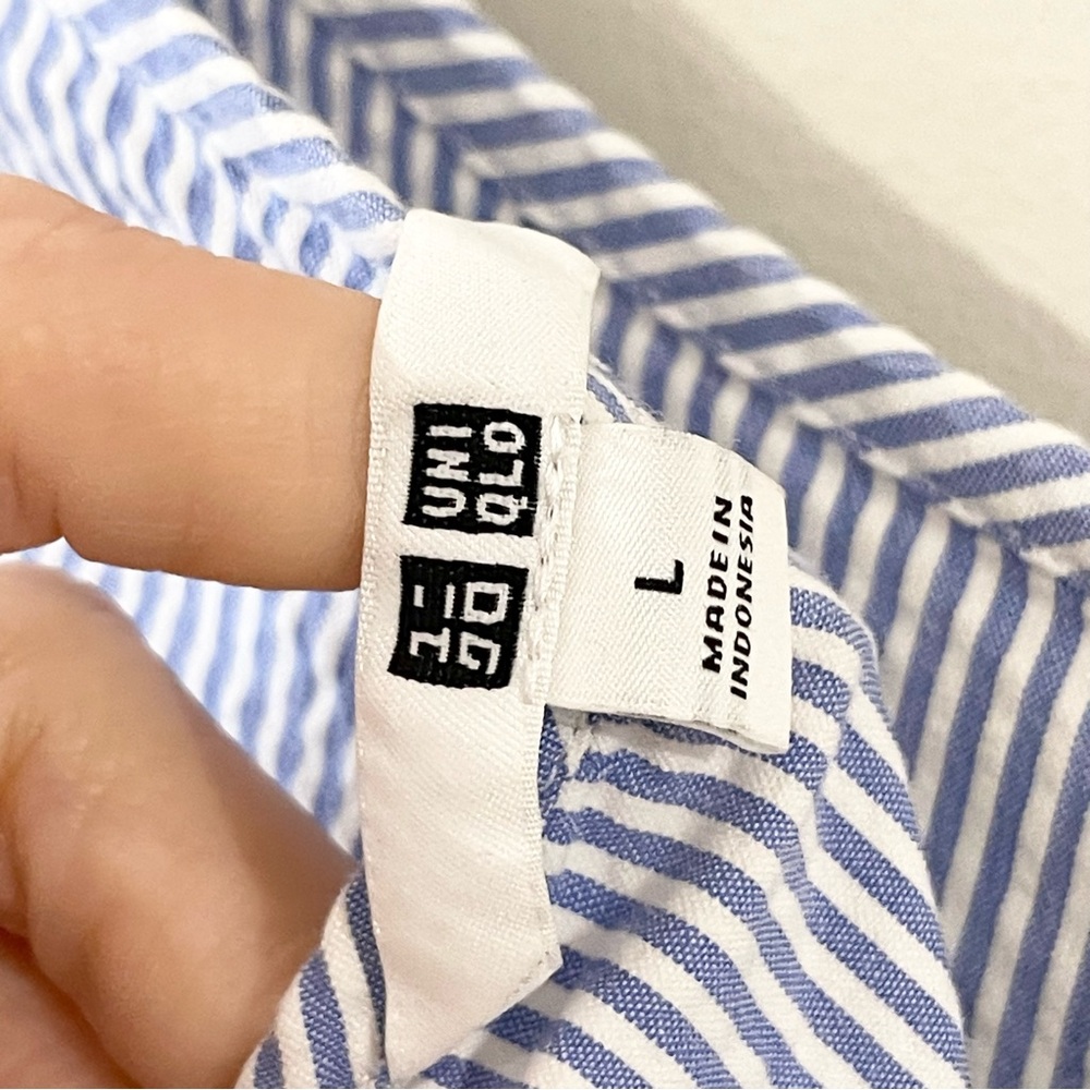 Uniqlo Blue and White Striped SEERSUCKER Dress L - Picture 5 of 7